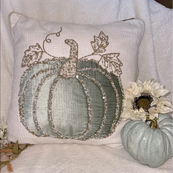 Other - LAST 1! NWT 20x20 Beaded Velvet Mint Green Pumpkin Fall Pillow